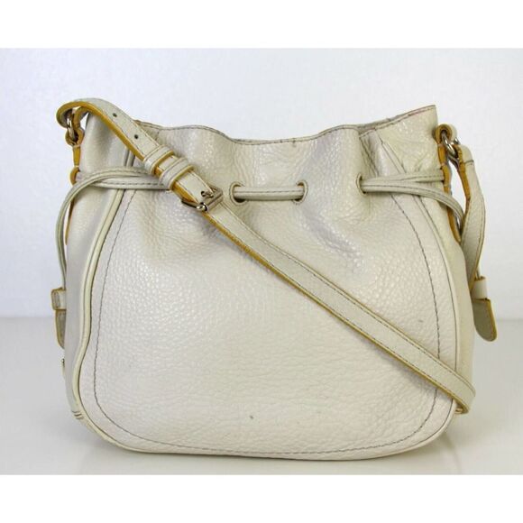 COLE HAAN IVORY OFF WHITE GENUINE LEATHER DRAWSTRING HOBO HANDBAG SHOULDER BAG - Picture 2 of 8